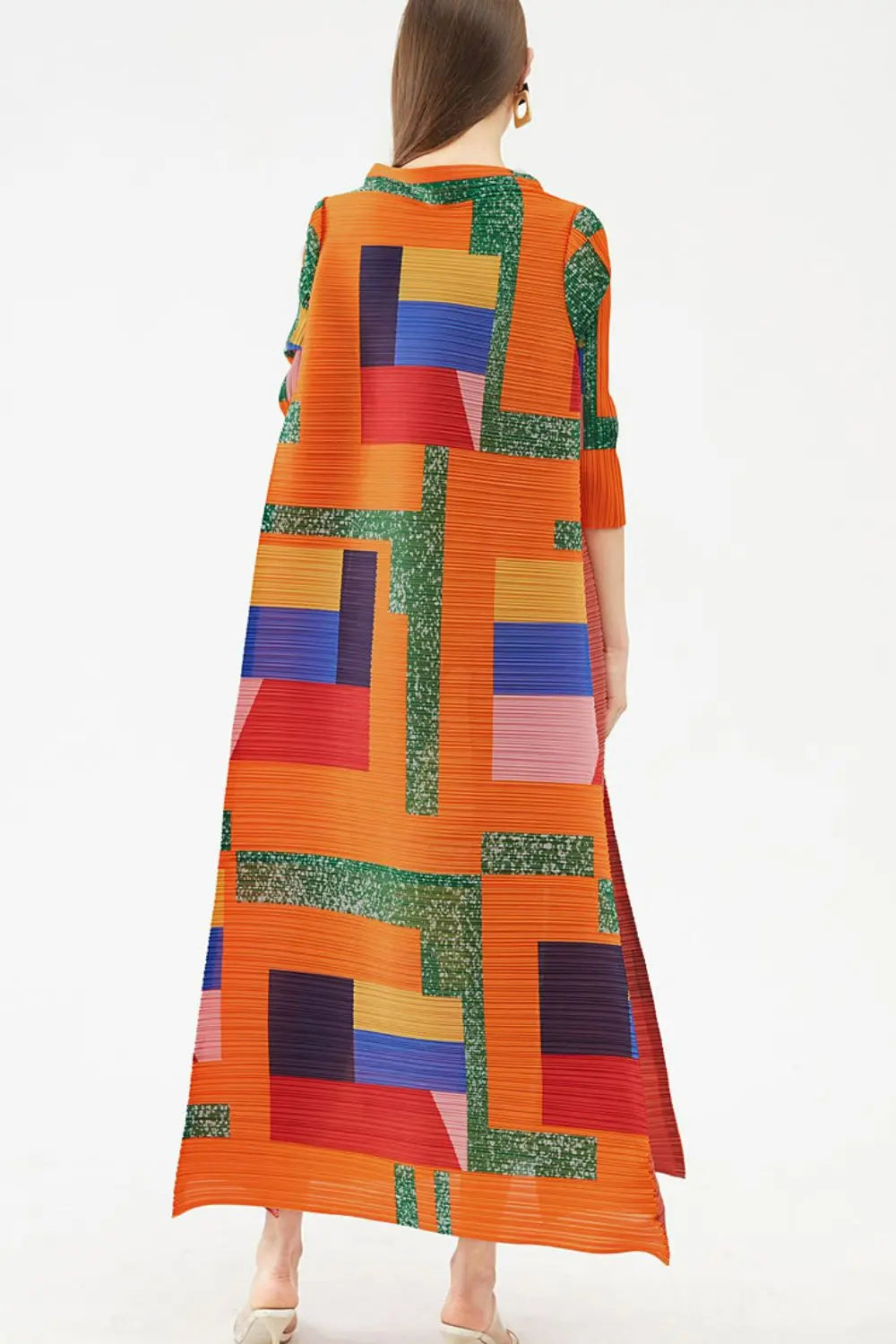 Blue Zone Planet | Multicolored Mock Neck Accordion Pleated Maxi Dress