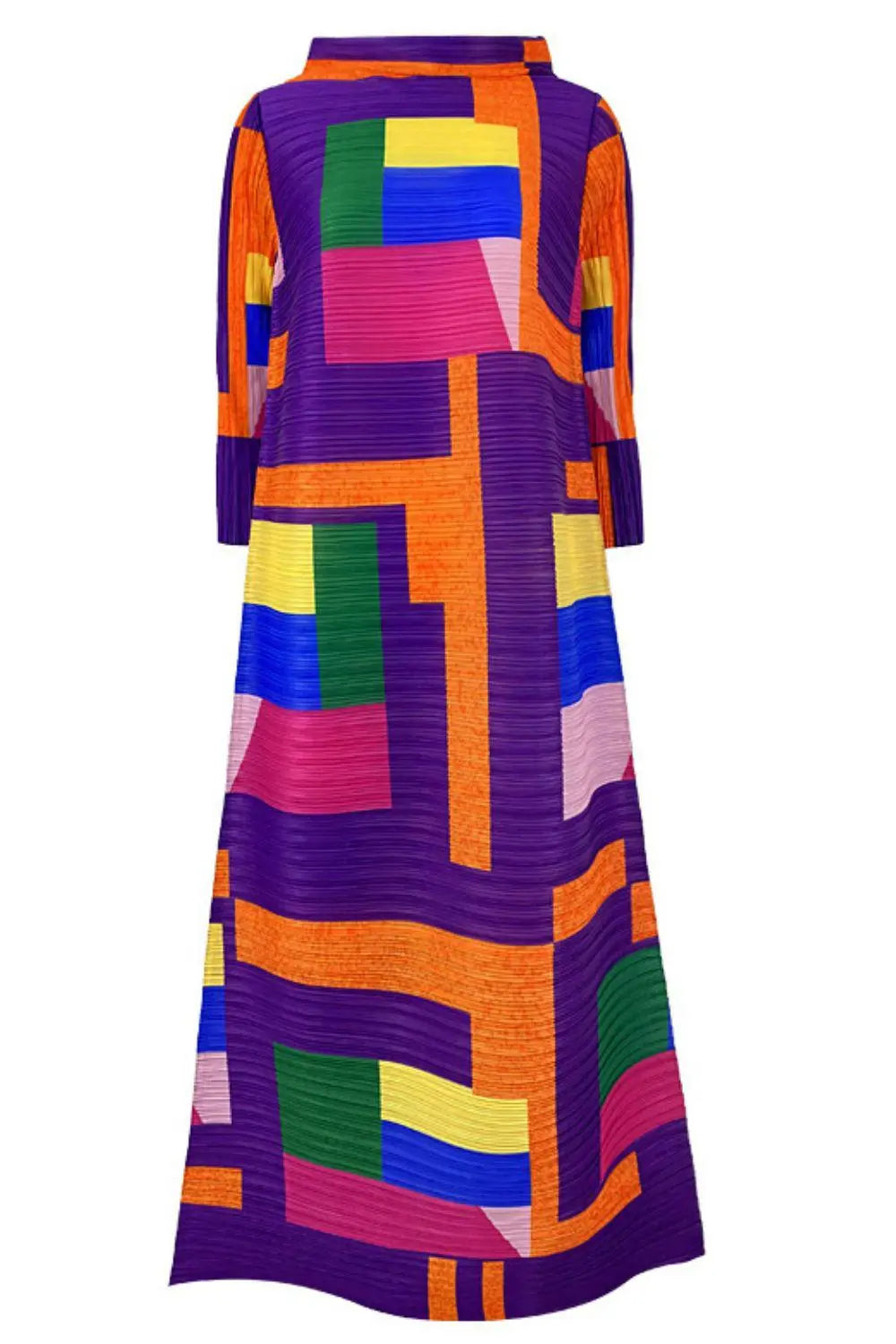 Blue Zone Planet | Multicolored Mock Neck Accordion Pleated Maxi Dress