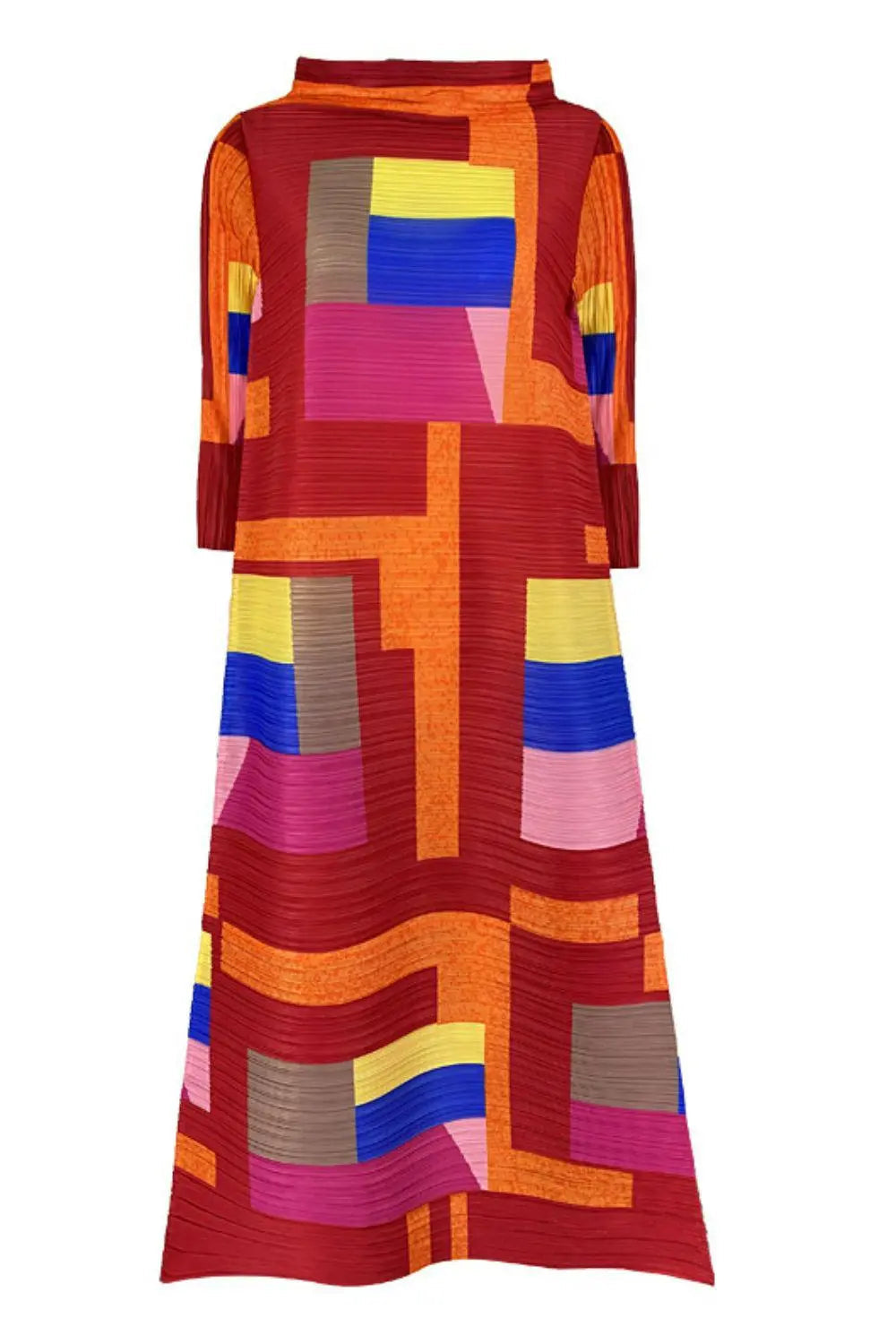 Blue Zone Planet | Multicolored Mock Neck Accordion Pleated Maxi Dress