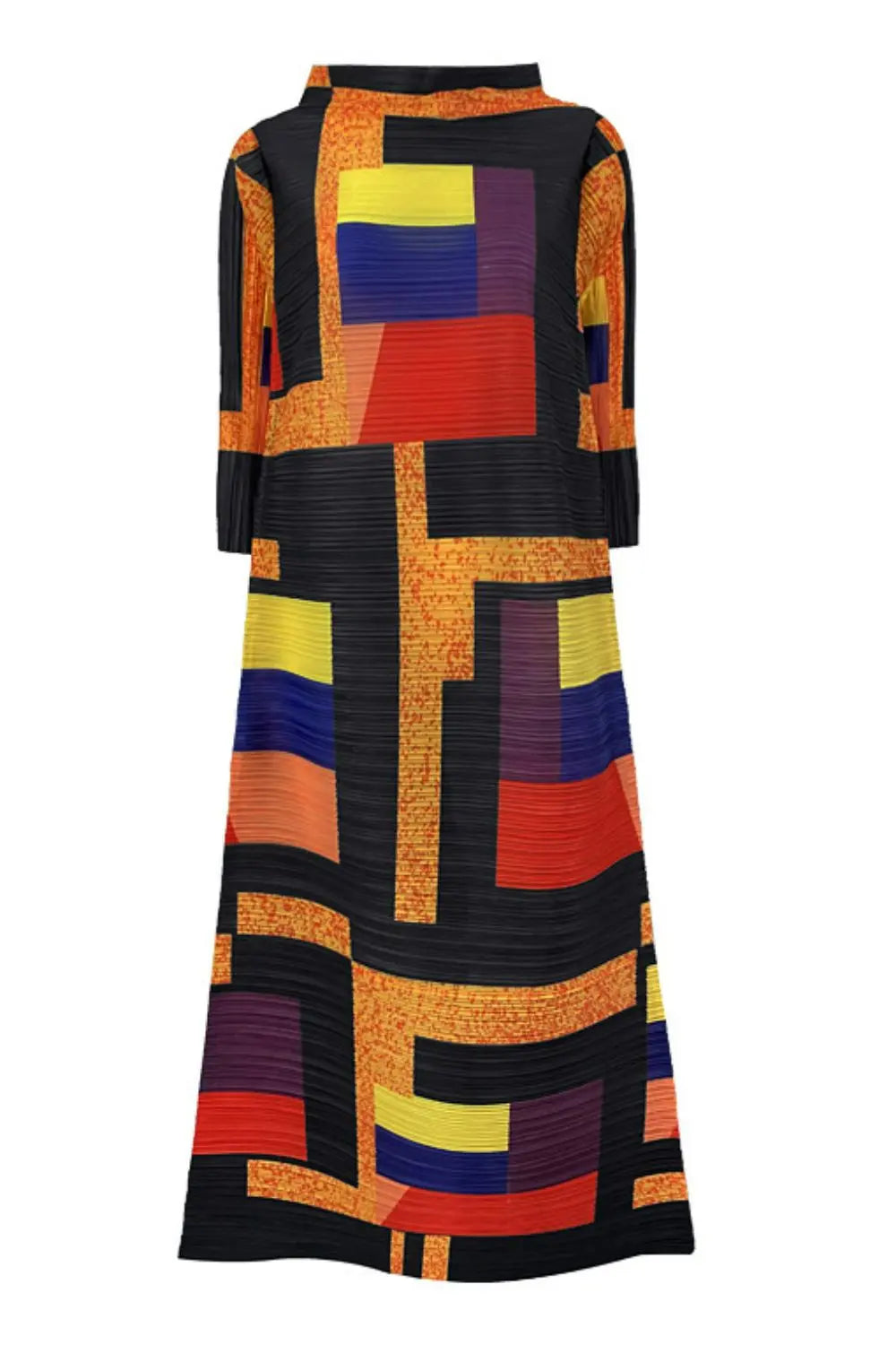 Blue Zone Planet | Multicolored Mock Neck Accordion Pleated Maxi Dress