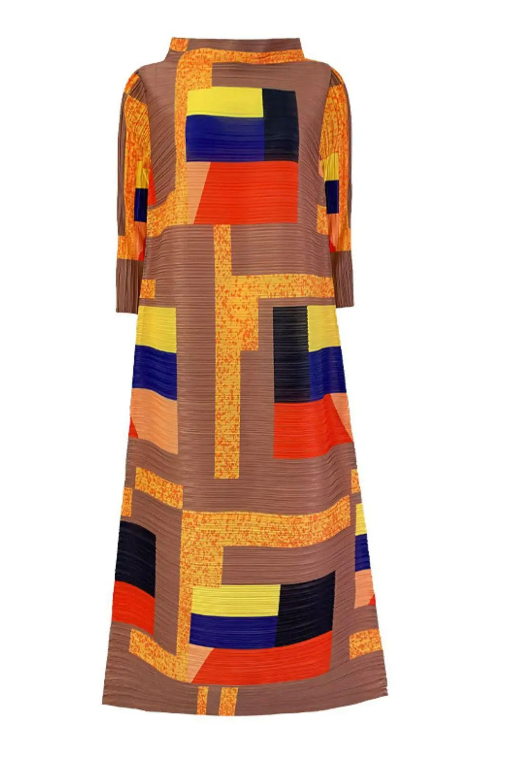 Blue Zone Planet | Multicolored Mock Neck Accordion Pleated Maxi Dress