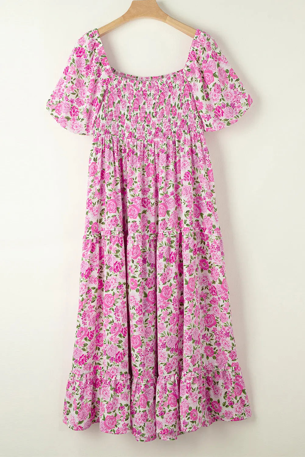 Blue Zone Planet | Plus Size Smocked Printed Square Neck Short Sleeve Dress