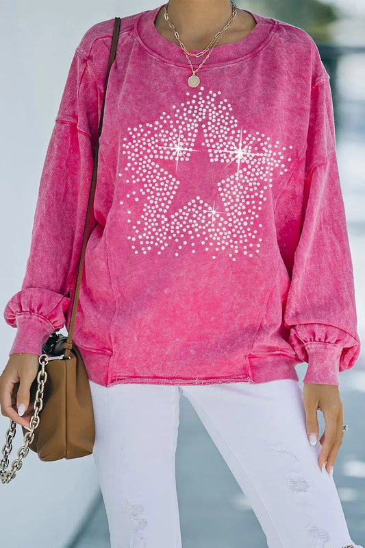 Blue Zone Planet | Star Graphic Round Neck Dropped Shoulder Sweatshirt