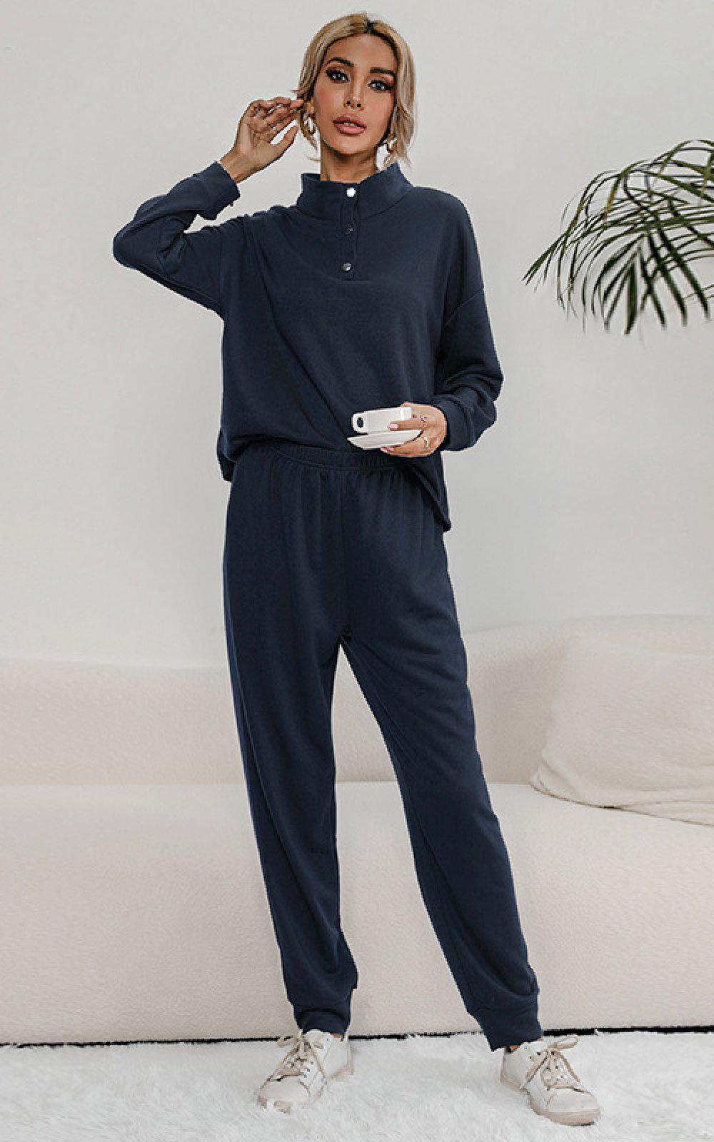 Blue Zone Planet | Buttoned Collar Top and Pants Lounge Set