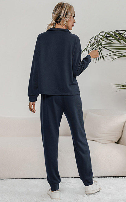 Blue Zone Planet | Buttoned Collar Top and Pants Lounge Set