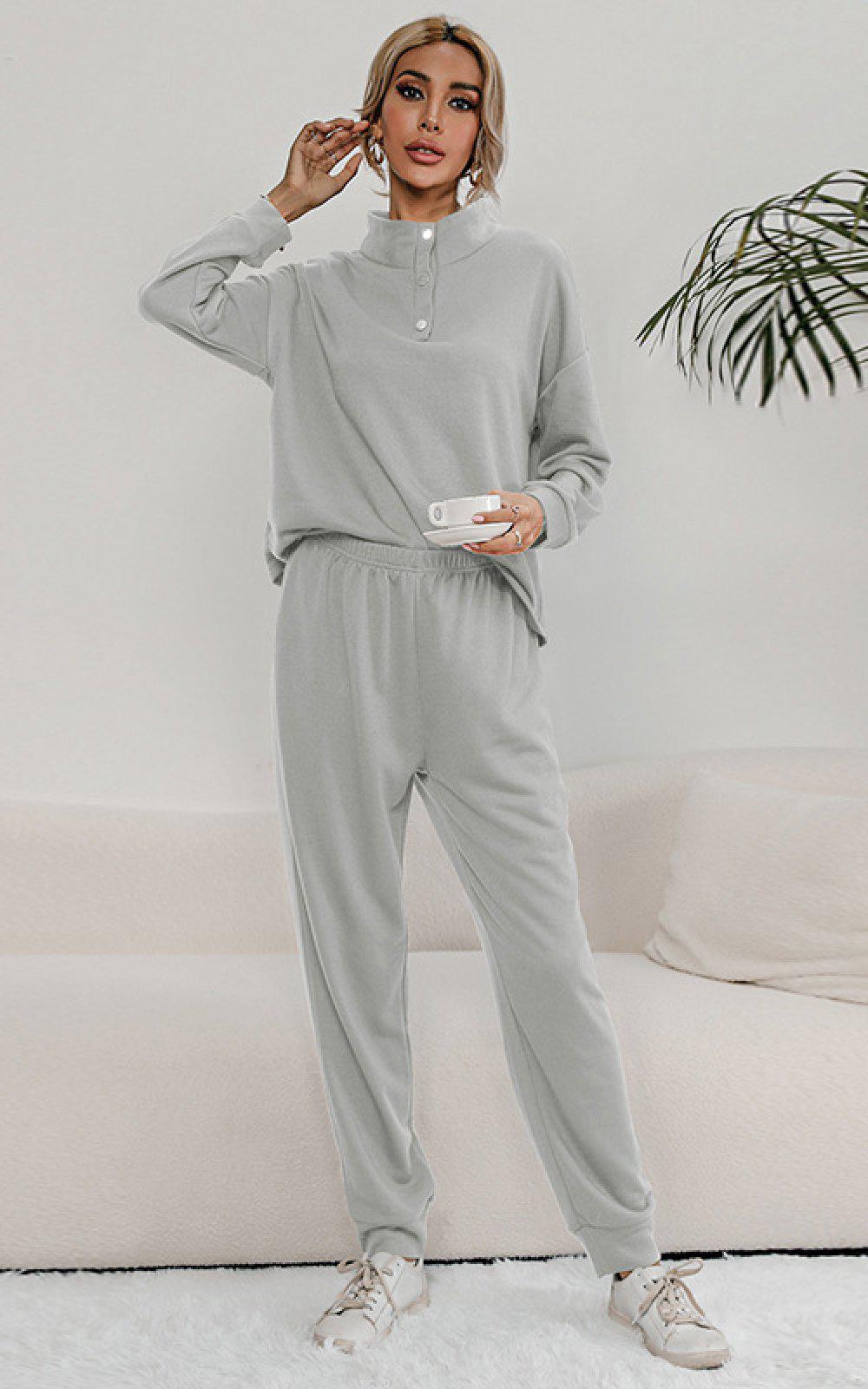Blue Zone Planet | Buttoned Collar Top and Pants Lounge Set