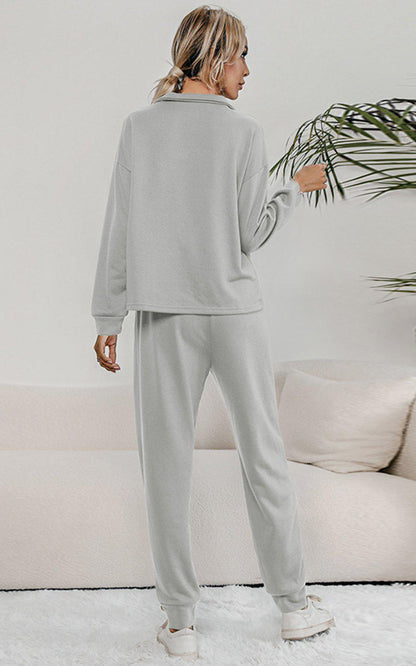 Blue Zone Planet | Buttoned Collar Top and Pants Lounge Set