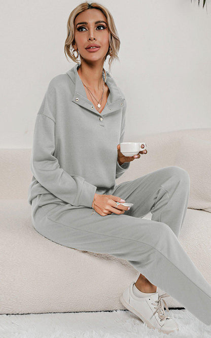 Blue Zone Planet | Buttoned Collar Top and Pants Lounge Set