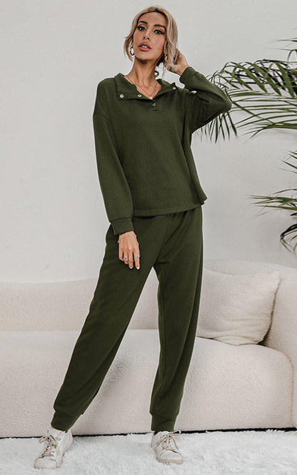 Blue Zone Planet | Buttoned Collar Top and Pants Lounge Set