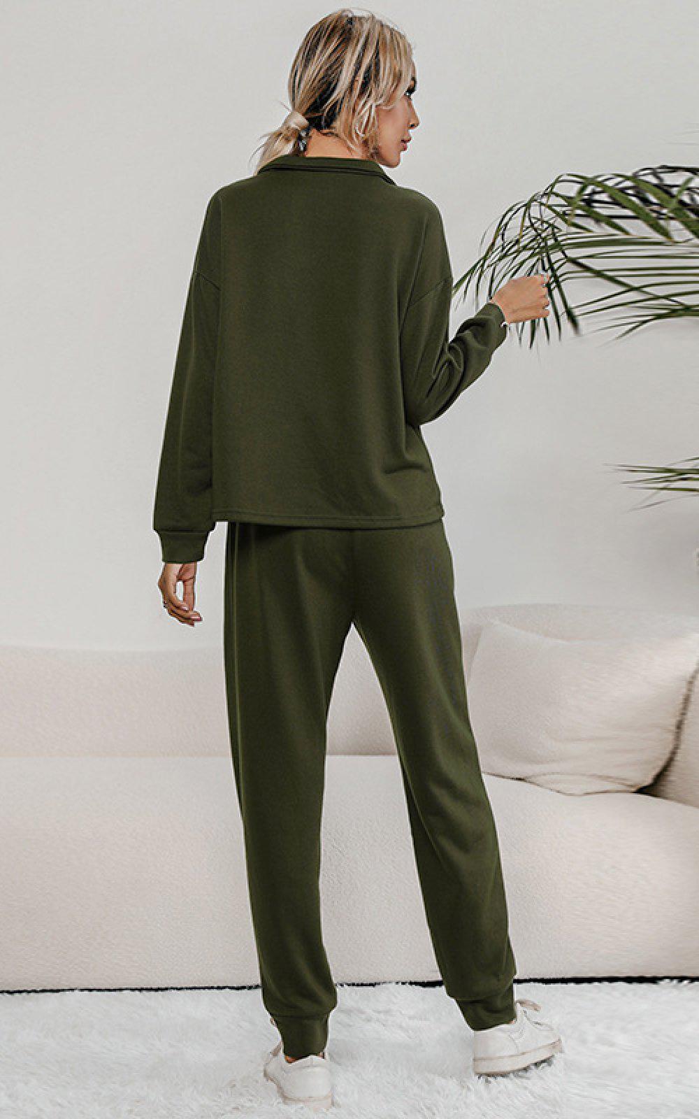Blue Zone Planet | Buttoned Collar Top and Pants Lounge Set