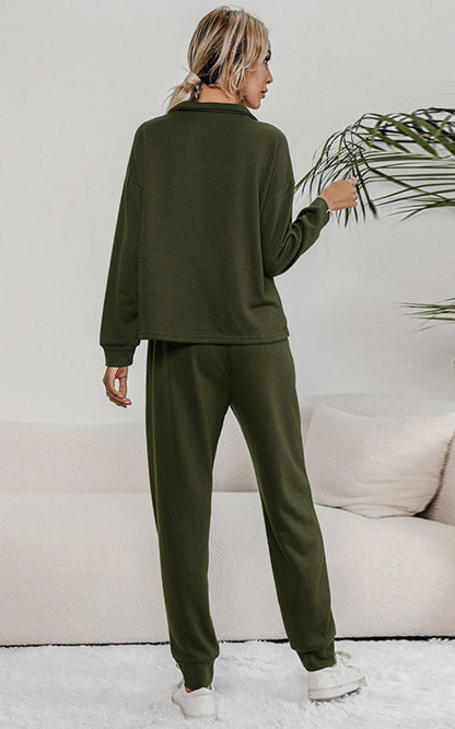 Blue Zone Planet | Buttoned Collar Top and Pants Lounge Set