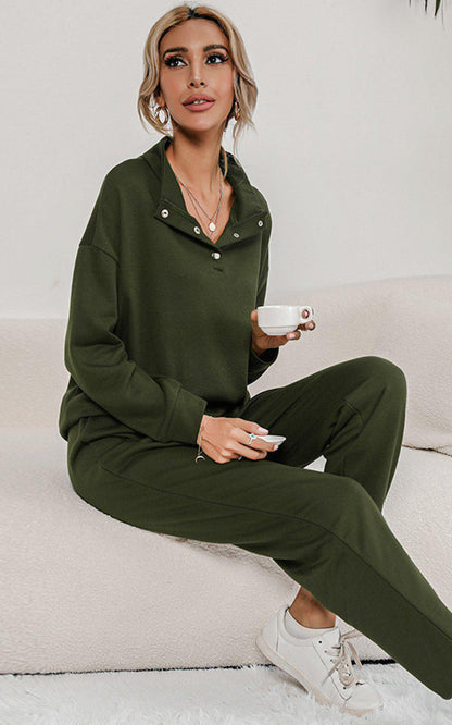 Blue Zone Planet | Buttoned Collar Top and Pants Lounge Set