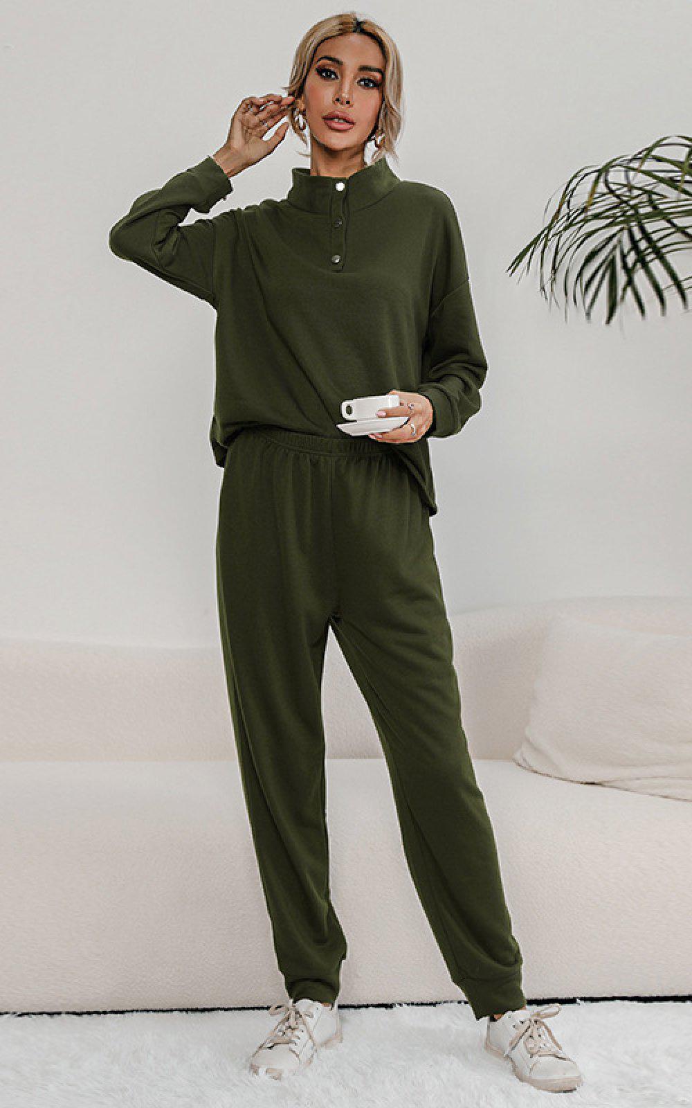 Blue Zone Planet | Buttoned Collar Top and Pants Lounge Set