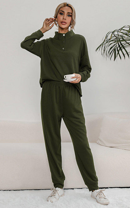 Blue Zone Planet | Buttoned Collar Top and Pants Lounge Set