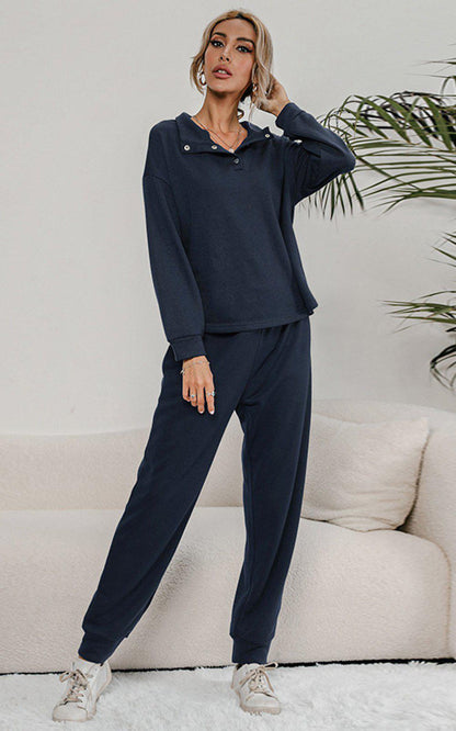 Blue Zone Planet | Buttoned Collar Top and Pants Lounge Set