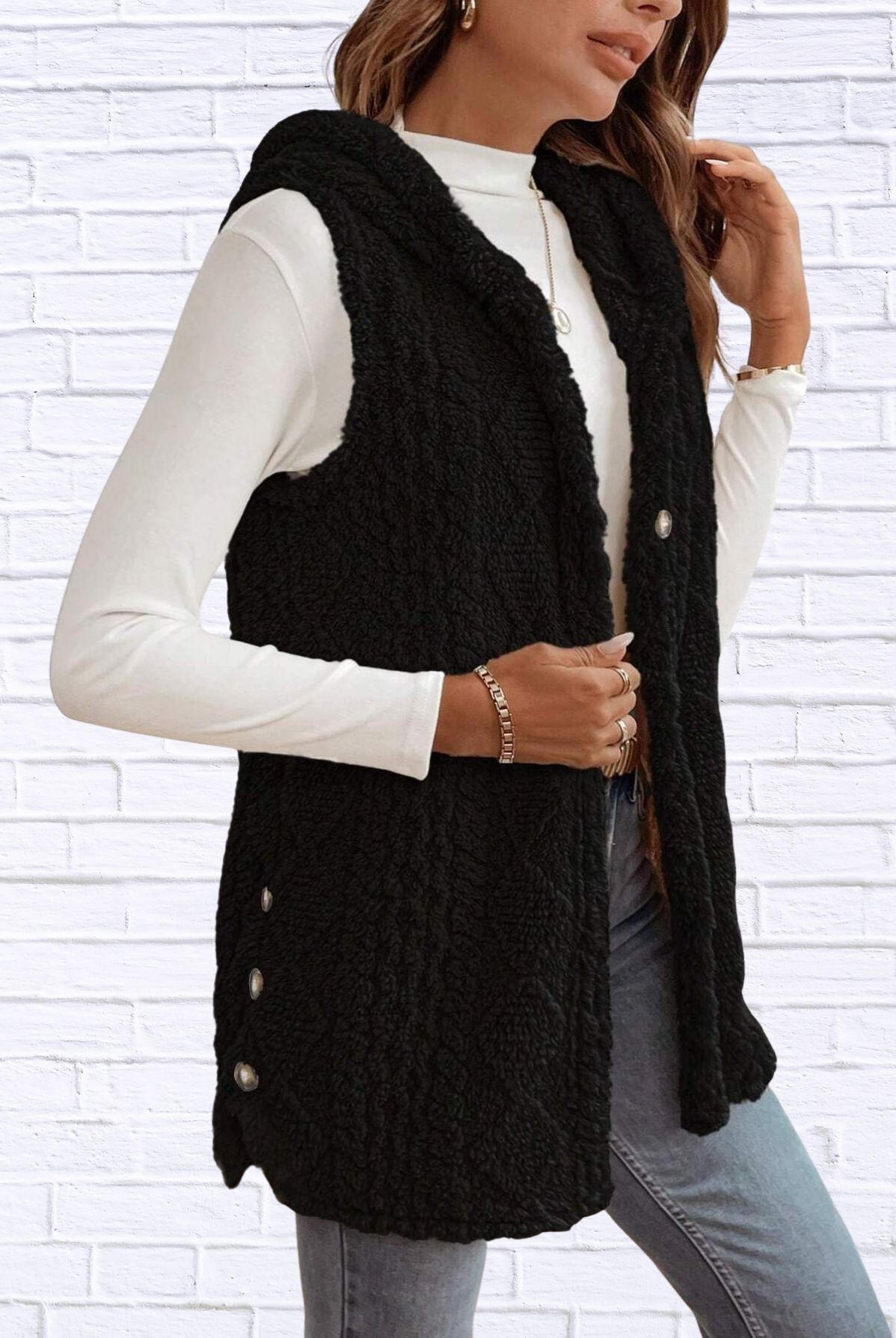 Cozy Sherpa Fleece Hooded Vest Coat