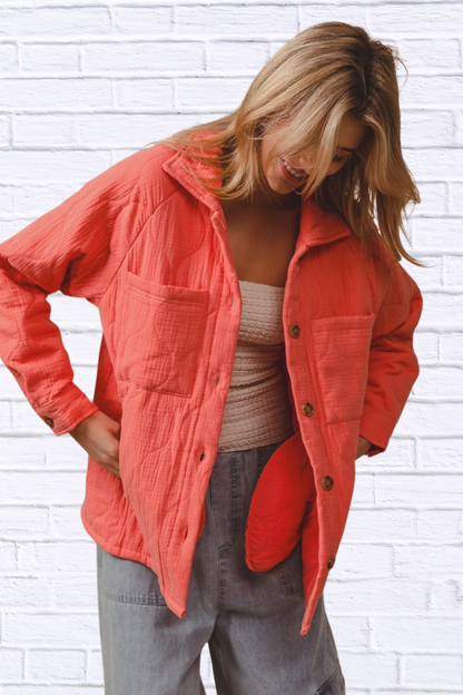 BiBi Quilted Wrinkle Gauze Long Sleeve Shacket