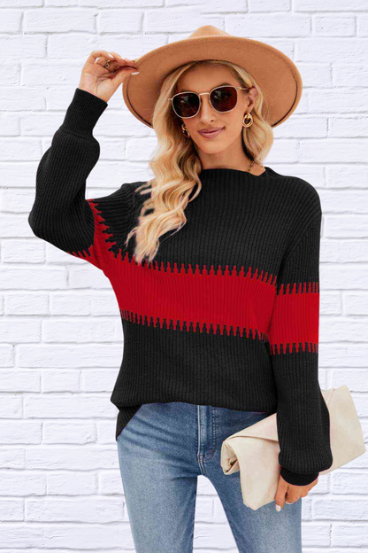 Contrast pink and Teal Round Neck Sweater