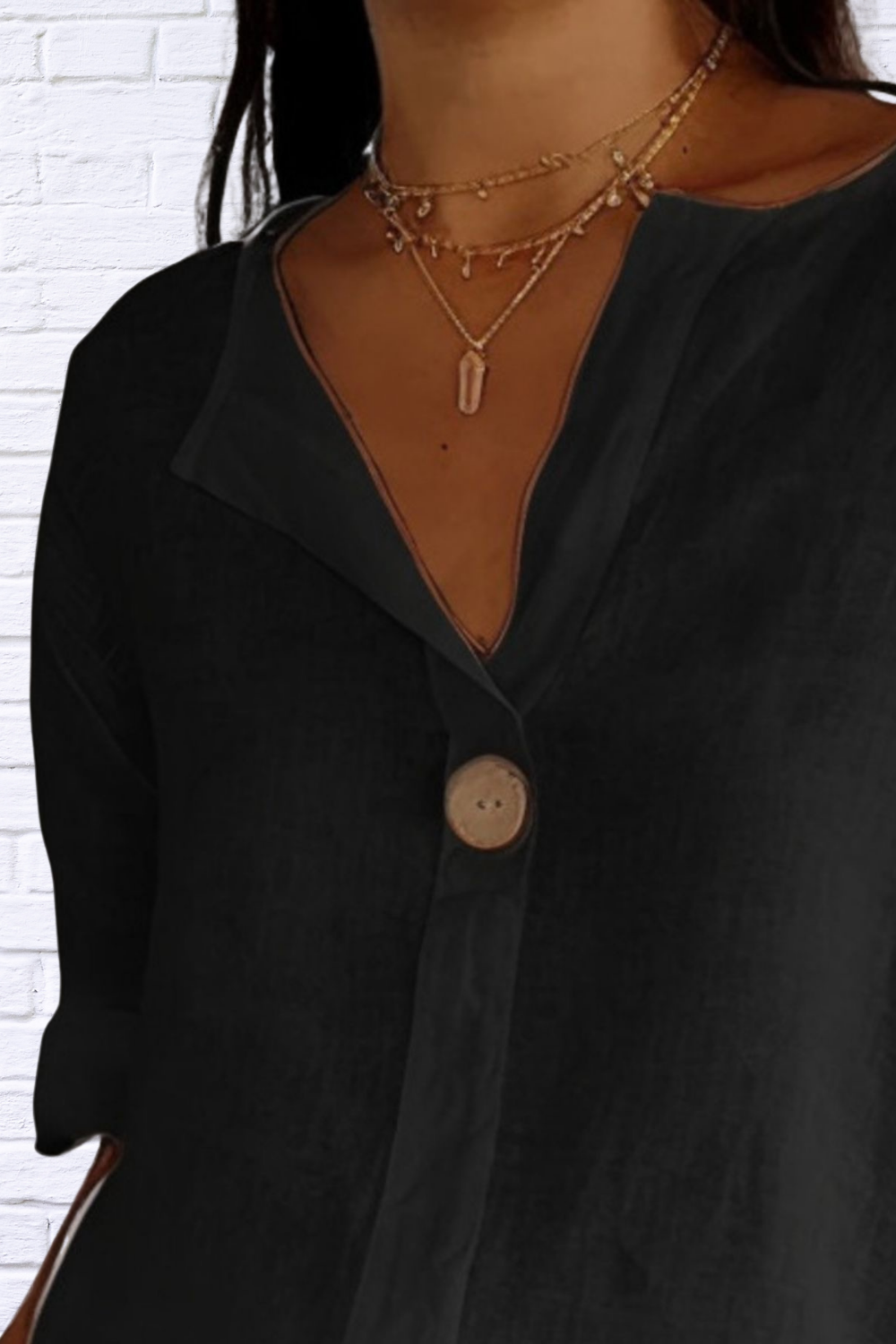 Full Size Linen Blend Notched Blouse Plus Size