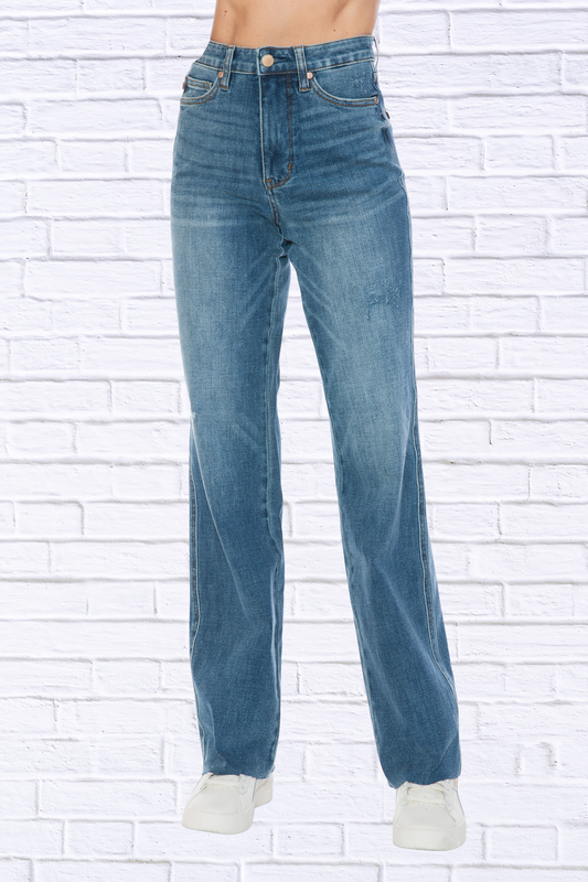 Judy Blue Full Size Tummy Control Cut Raw Hem Straight Jeans