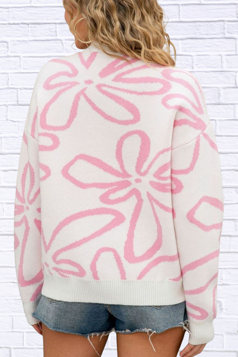 Flower Crew Neck Long Sleeve Sweater