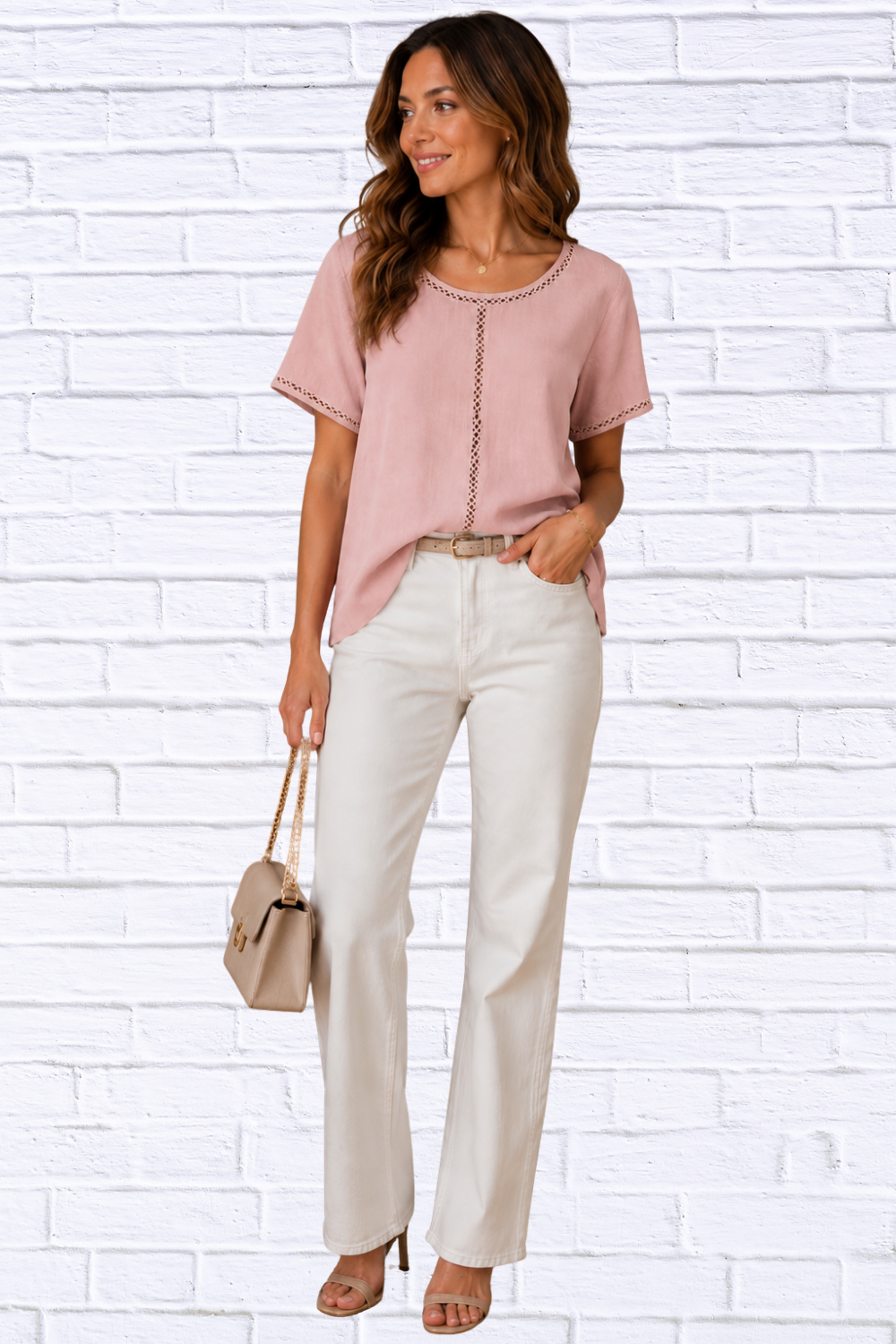 Lace Trim Blouse for Women | Boutique Top in Pink & Blue