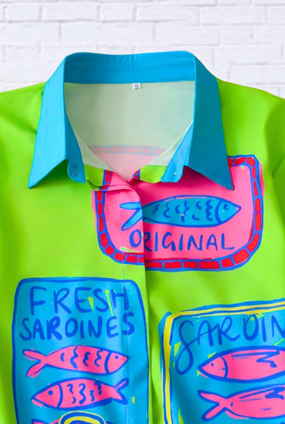 Fun, Bold, Eye-Catching Long Sleeved Elastic Waist Pants Set – Lime Green and Turquoise