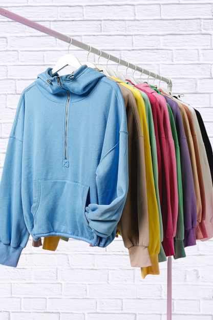 BiBi Stitch Detailed Elastic Hem Half Zip Fleece Hoodie