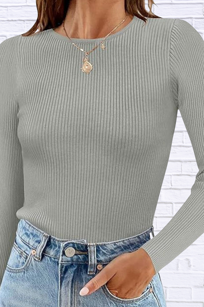 Ribbed Knit Slim Fit Long Sleeve T-Shirt