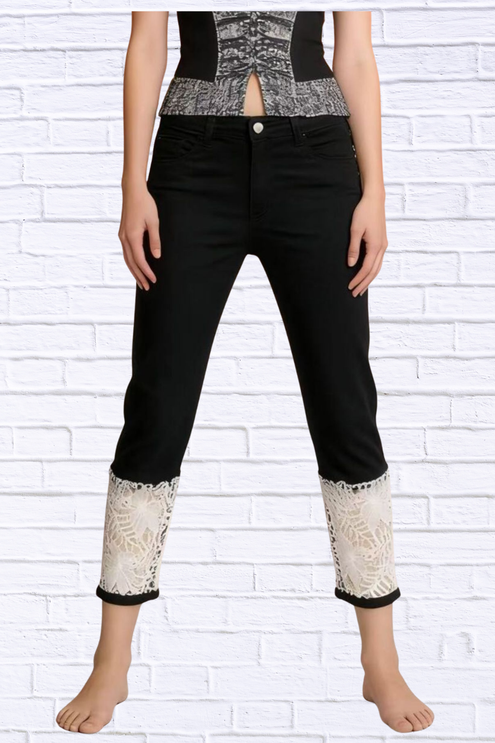 Full Size Lace Trimmed Capri Jeans Plus Size