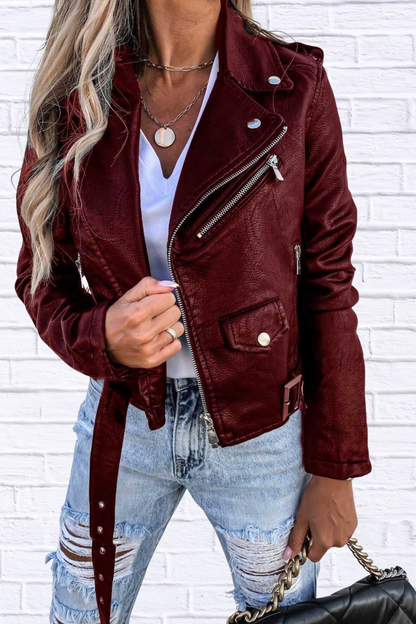 Full Size Zip Up Leather Motorcycle Biker Jacket Plus Size