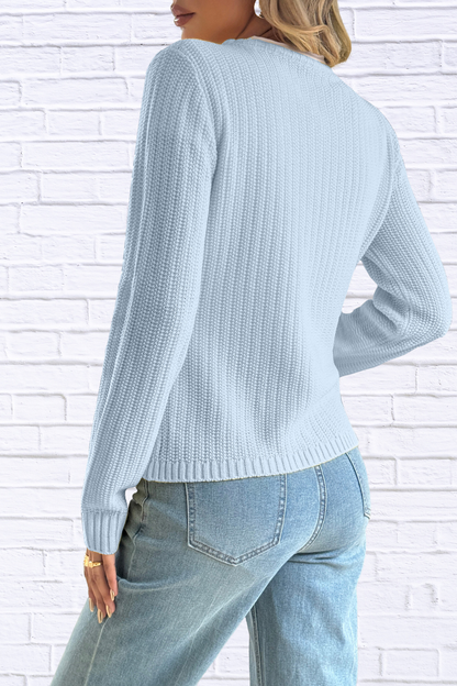 Front Ribbed Long Sleeve Cardigan
