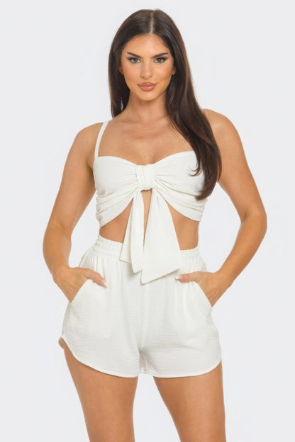 Blue Zone Planet | Front Oversized Bow Twisted Tie Top And Shorts Set