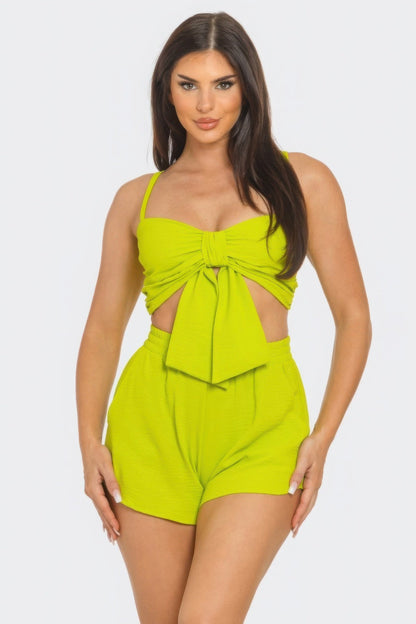 Blue Zone Planet | Front Oversized Bow Twisted Tie Top And Shorts Set