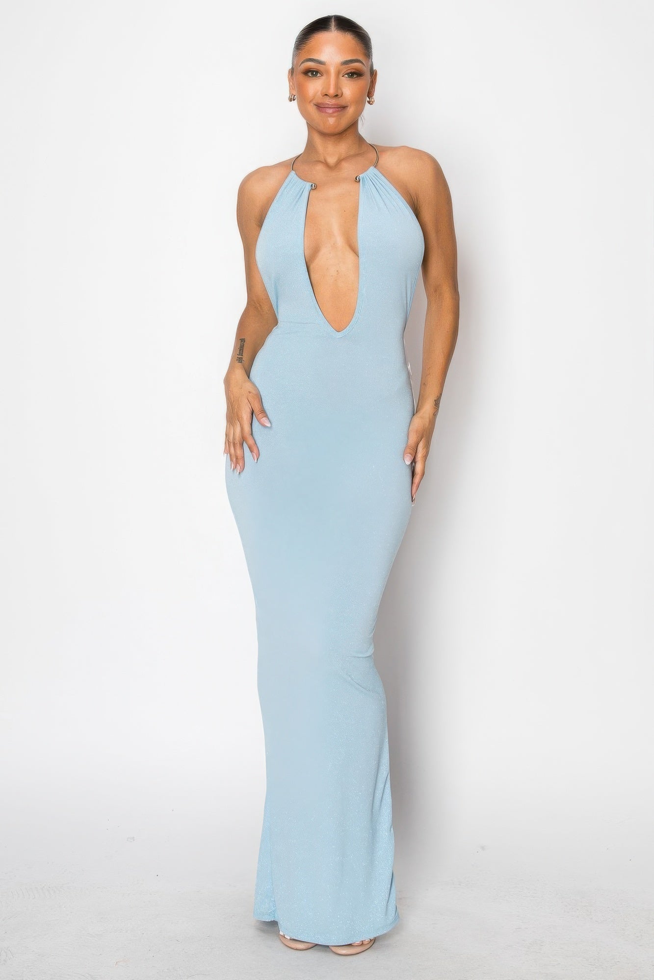 Blue Zone Planet | Halter Necklace Trim Long Dress