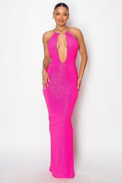 Blue Zone Planet | Halter Necklace Trim Long Dress