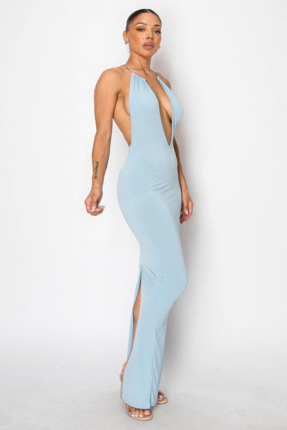 Blue Zone Planet | Halter Necklace Trim Long Dress