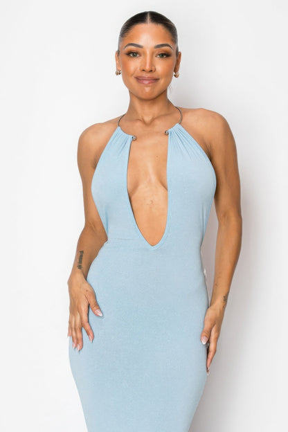 Blue Zone Planet | Halter Necklace Trim Long Dress