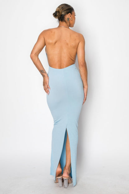 Blue Zone Planet | Halter Necklace Trim Long Dress