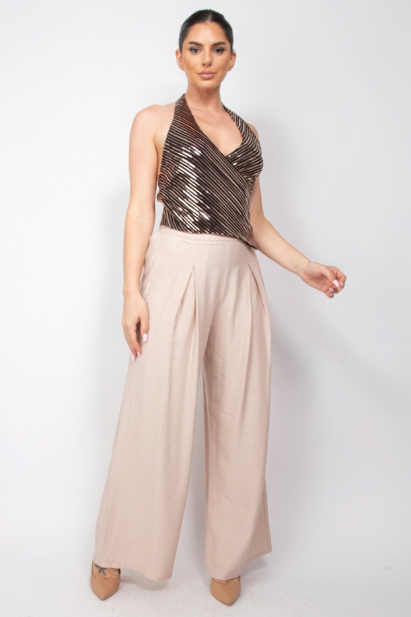 | Gina's Surplice Halter Sequins Top
