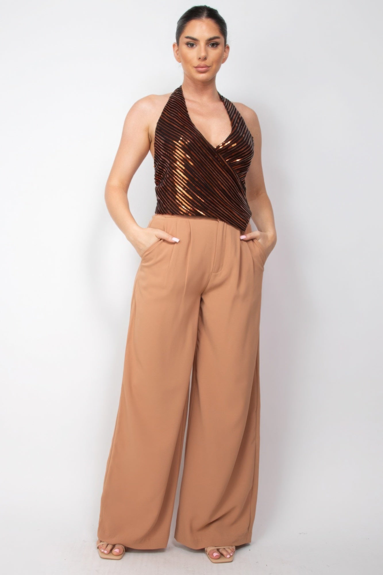 | Gina's Surplice Halter Sequins Top