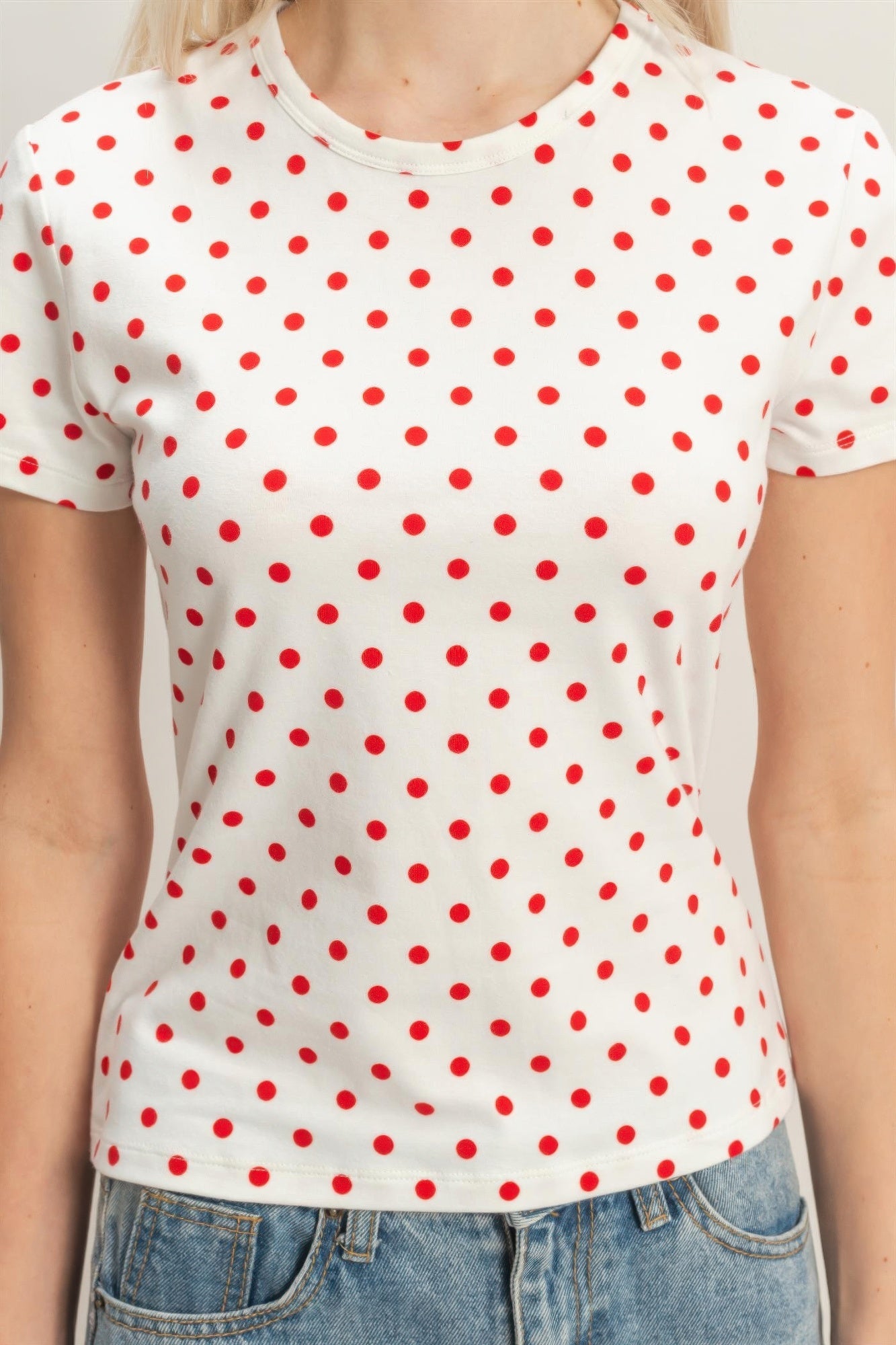 Polka Dot Short Sleeve Crew Neck Top