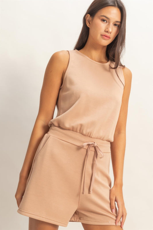 Drawstring Waist Sleeveless Romper