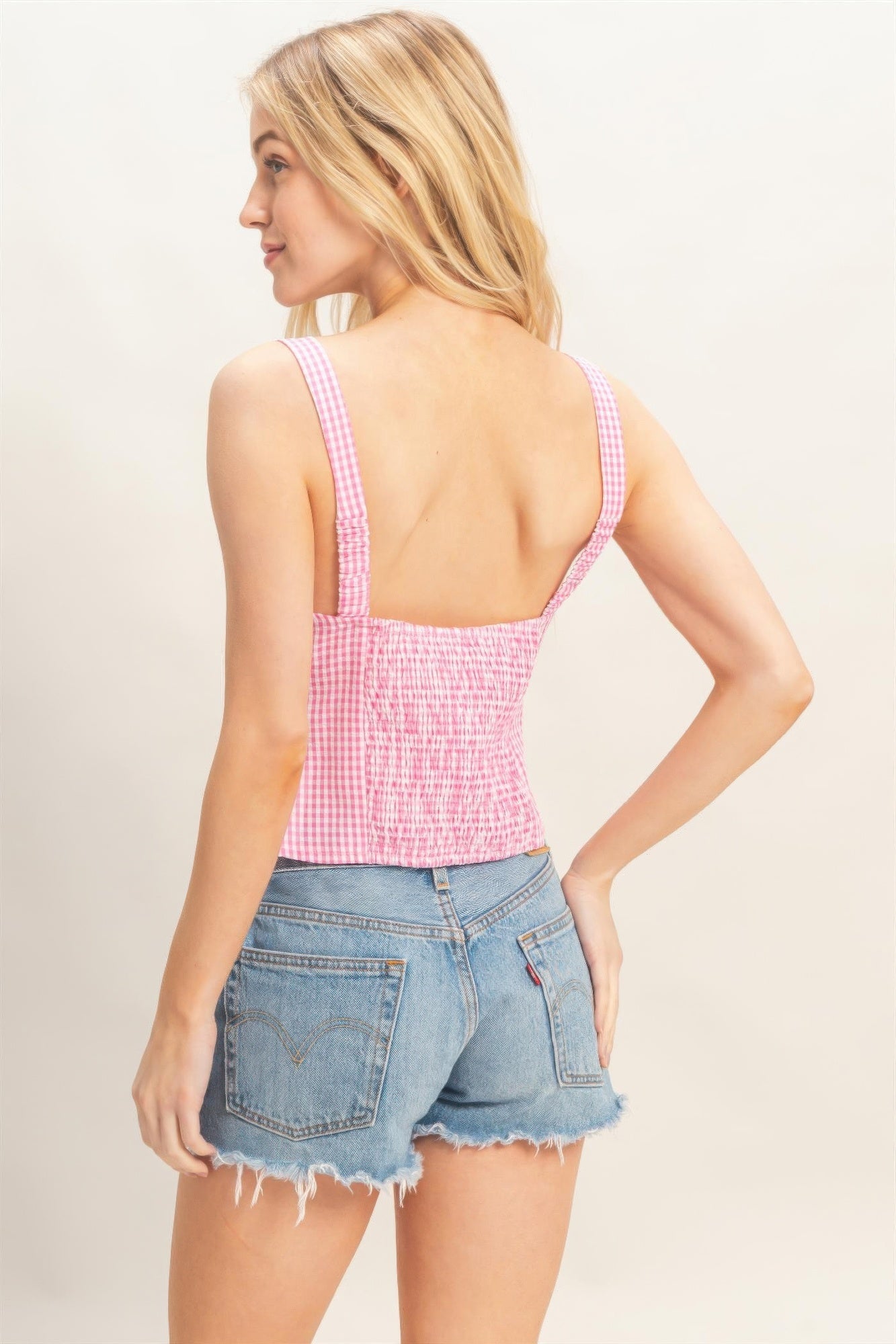 Gingham Tie Front Tank Top