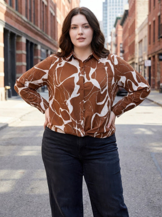 Rust Abstract Print Button-up Shirt