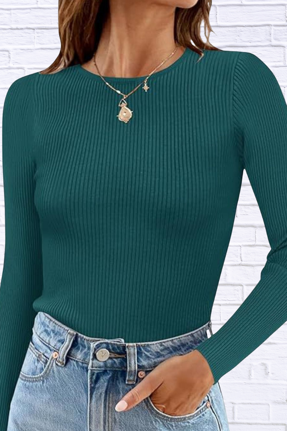 Ribbed Knit Slim Fit Long Sleeve T-Shirt