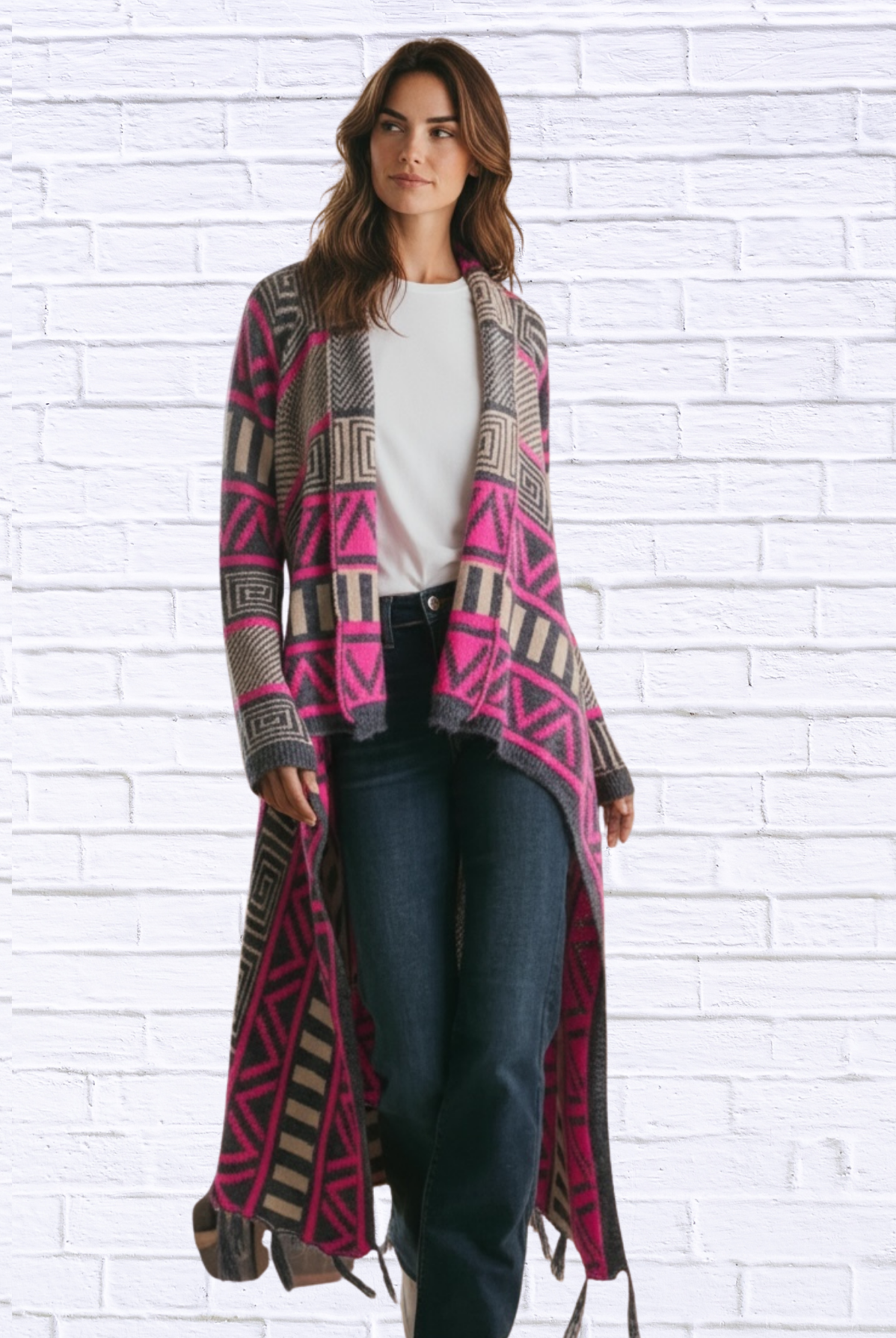 Printed Shawl Cardigan with Fringed Hem – Cozy, Stylish, and Perfect for Layering!