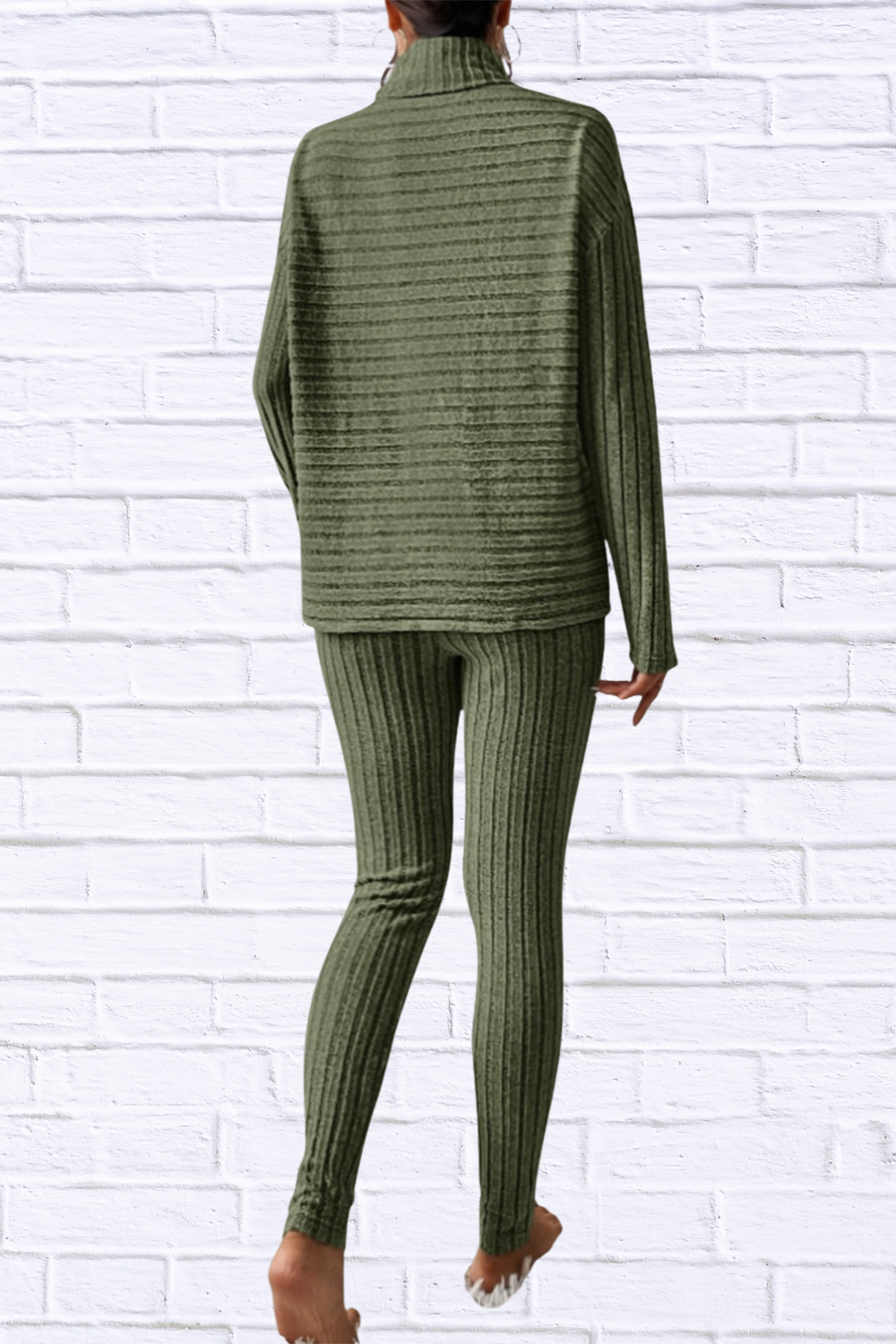 Ribbed Turtleneck Top and Pants Set