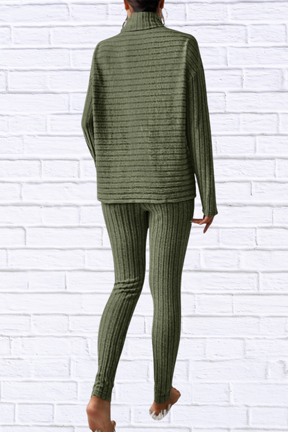 Ribbed Turtleneck Top and Pants Set