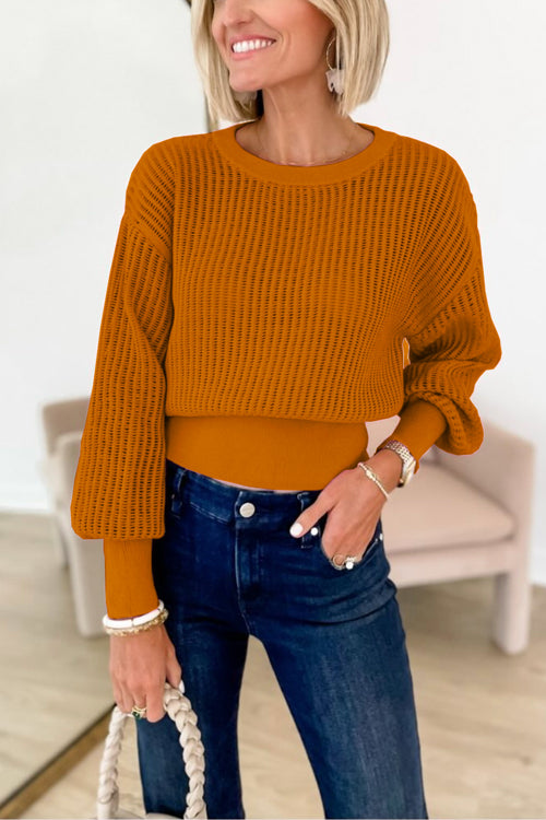 4 Colors Crewneck Back Cut Out Splice Knitting Sweater Camel